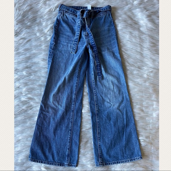 H&M &Denim Wide Leg High Waist Tie Belt Jeans - Picture 2 of 7